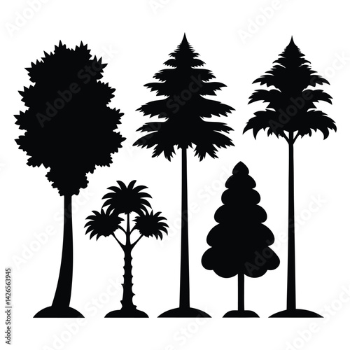 Vector silhouette of tree on white background.