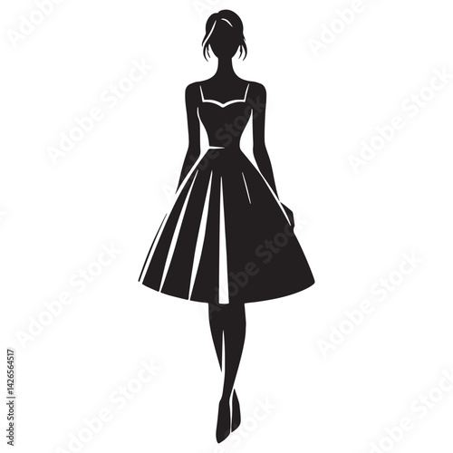 Vintage A-line Dress silhouette, a nod to timeless beauty – A-line Dress illustration – Minimalist A-line Dress vector

