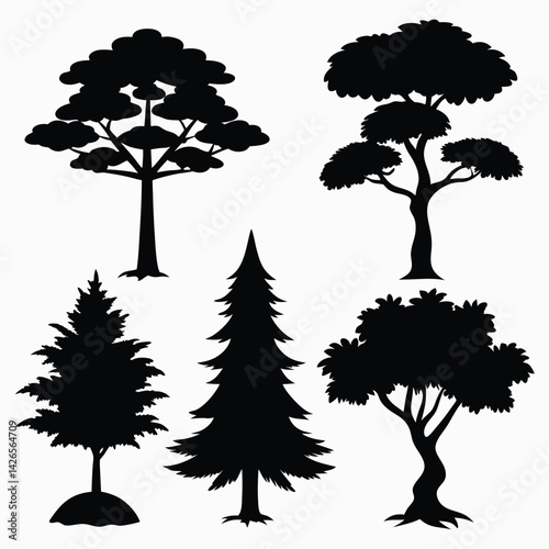 Vector silhouette of tree on white background.