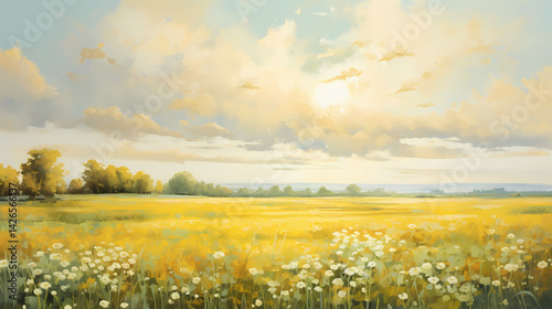 
bright and sunny dreamy field oil painting abstract decorative painting
