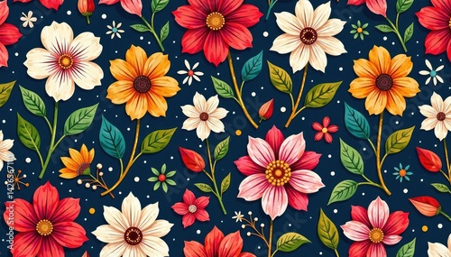 Intricate, flowing floral design, continuous pattern , flowers, petals