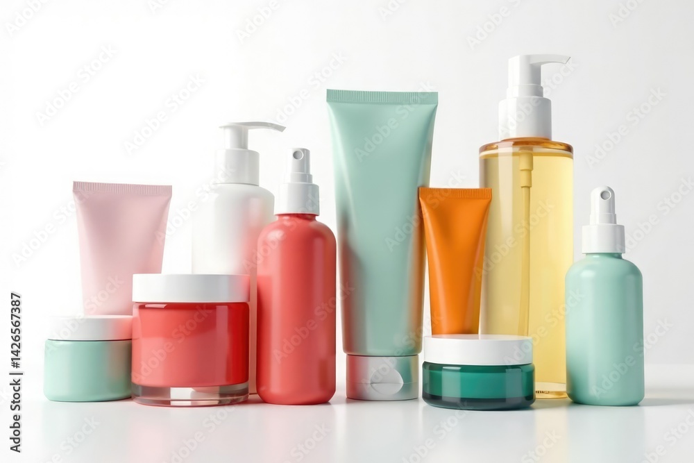 Set of diverse cosmetic containers, isolated on white, various, studio Set of diverse cosmetic containers, isolated on white, various, studio