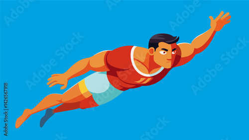 Muscles tensed and eyes fixed on the sky a player dives forward to make an incredible onehanded catch.. Vector illustration