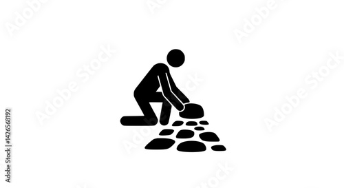 Minimalist icon of man with rocks