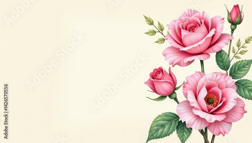 Delicate watercolor roses & buds on a cream background, cream background, floral wallpaper, flower pattern
