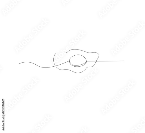 Single continuous line drawing of a sunny side up egg. white background, Modern one line design vector graphic illustration