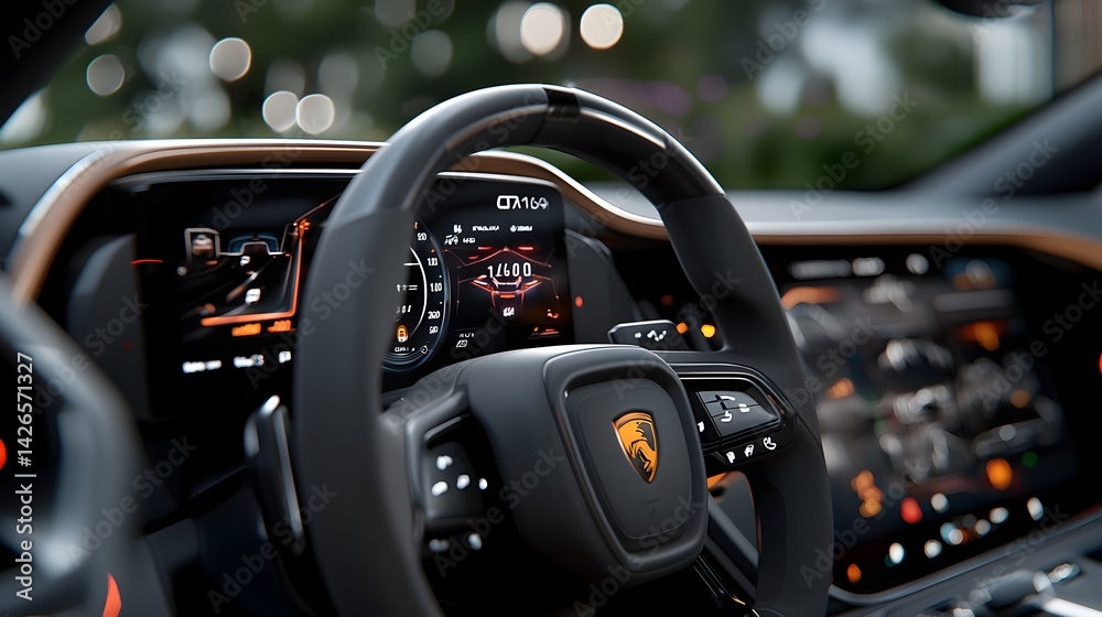 Detailed car dashboard with advanced instrumentation and controls long title Closeup view of a