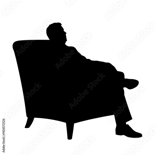 Silhouette of a man relaxing in a chair against a white background  