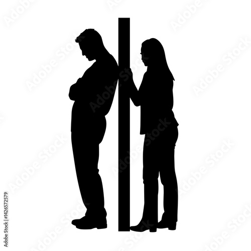 Silhouette of a man and woman expressing conflict standing apart  