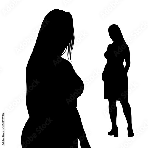 Silhouette women reflecting emotions against a plain background  