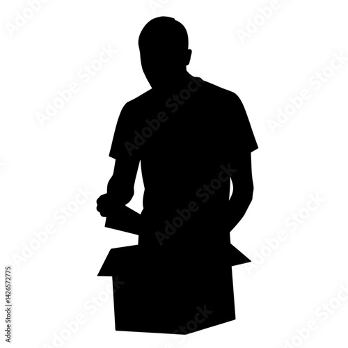 Silhouette of a Person Unpacking a Box  