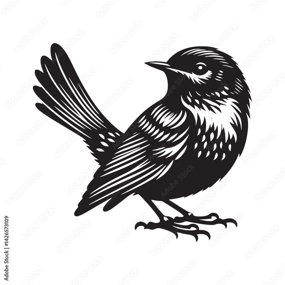 Obraz premium Eastern bluebird Silhouette - Eastern bluebird Vector - Illustration of Eastern bluebird - Eastern bluebird Black and white Art.