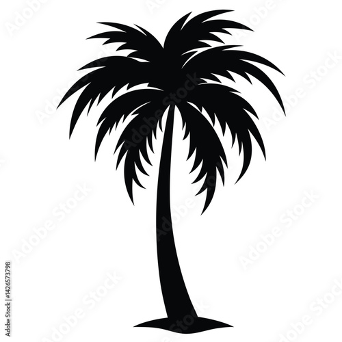 Black palm trees set isolated on white background. Palm silhouettes. Design of palm trees for posters, banners and promotional items. Vector illustration