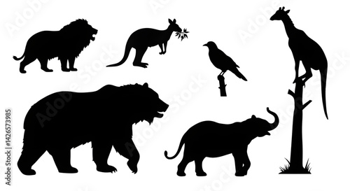 Wild Animals Silhouettes Roam Against Fiery Sunset In Vivid Wildlife Photography Portrait Of Untamed Beauty And Freedom Adobe Stock Photo, wild animals silhouettes
