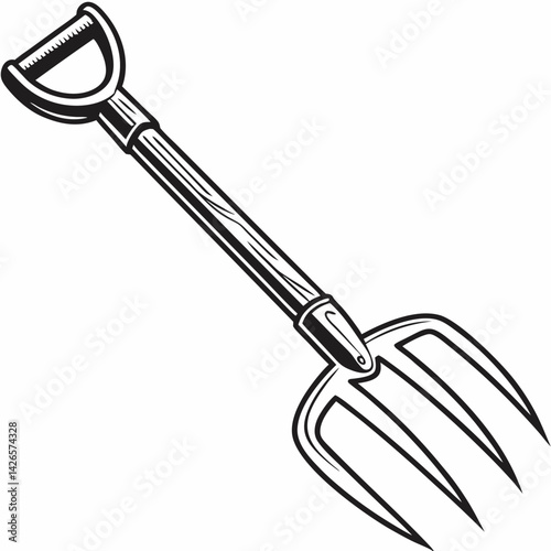 Close up Hd Black and White Vector Logo Silhouette of a Gardening Fork With Unique Design Elements Generative AI