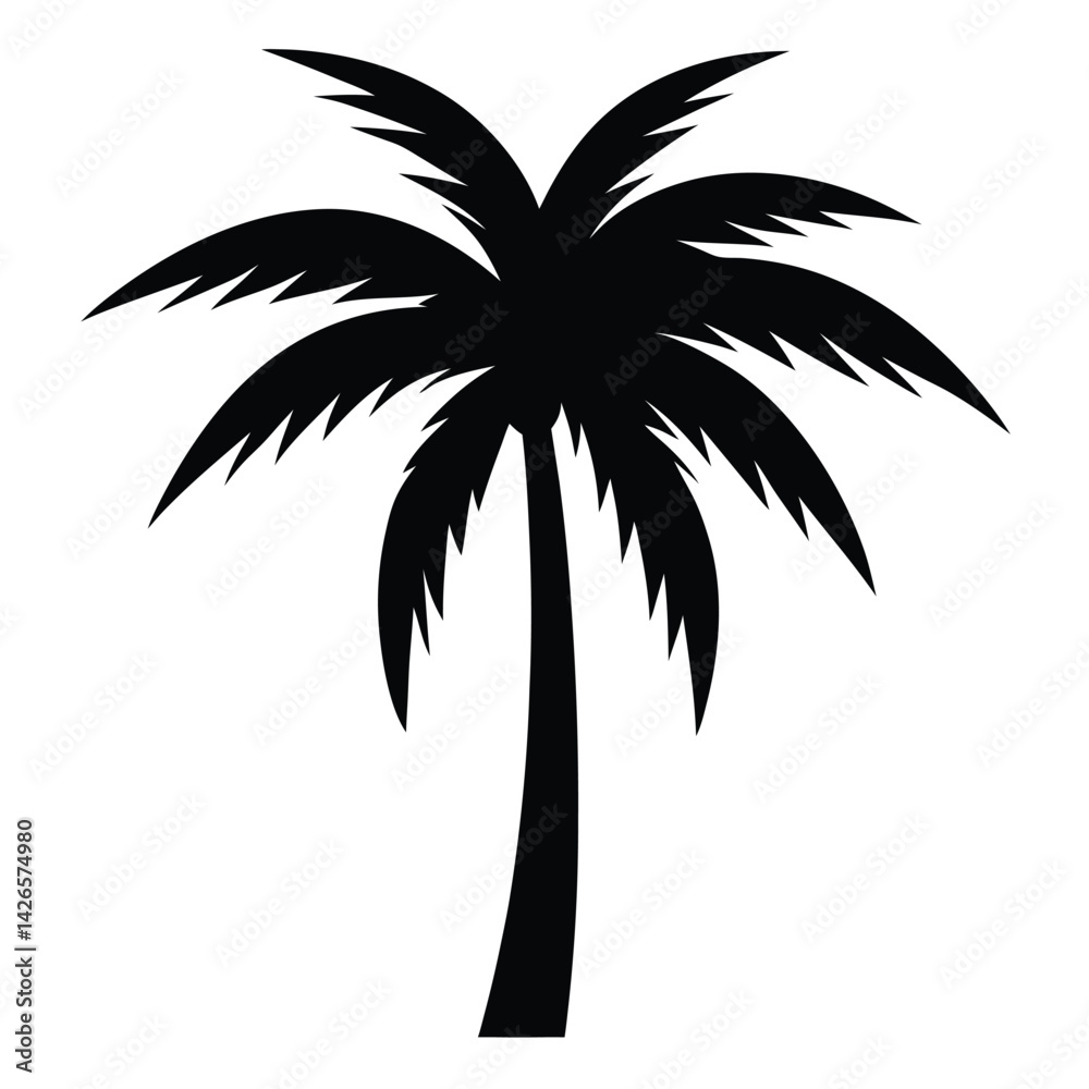 Obraz premium Black palm trees set isolated on white background. Palm silhouettes. Design of palm trees for posters, banners and promotional items. Vector illustration