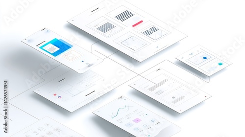 Abstract presentation of multiple digital interfaces and modern design elements