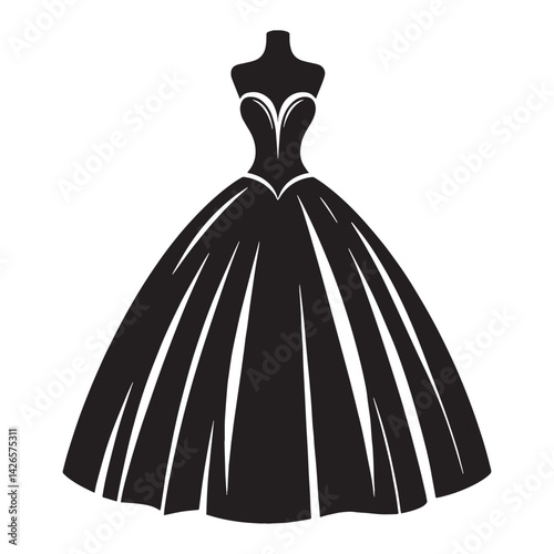 Flawless Ball Gown silhouette, statement of grandeur – Ball Gown illustration – Minimalist Ball Gown vector – Ladies dress silhouette

