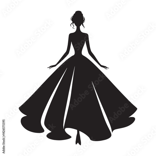 Graceful Ball Gown silhouette, sweeping curves and poise – Ball Gown illustration – Minimalist Ball Gown vector – Ladies dress silhouette

