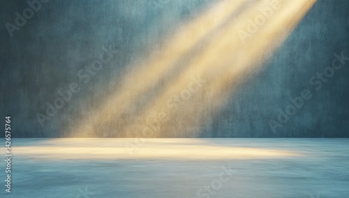 Empty Concrete Room with Dramatic Lighting and Warm Light Beams