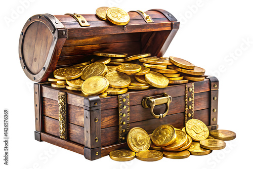 treasure chest with gold coins isolated on white background PNG. GENERATIVE AI