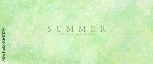 Light green vector watercolor art background with old paper texture for design. Summer grass. Green lawn. Watercolor spring illustration for cards, invitation, flyers, poster, banner.