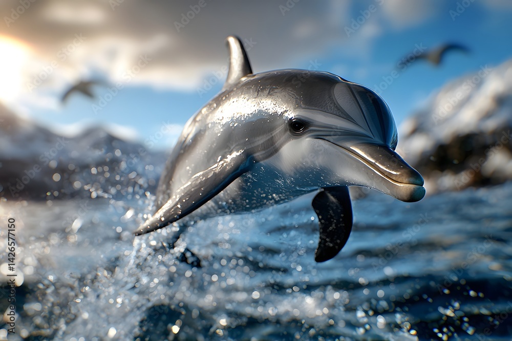 Obraz premium Playful dolphin jumping out of the ocean