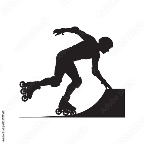 Roller Skater Performing Trick Silhouette, Sports Vector