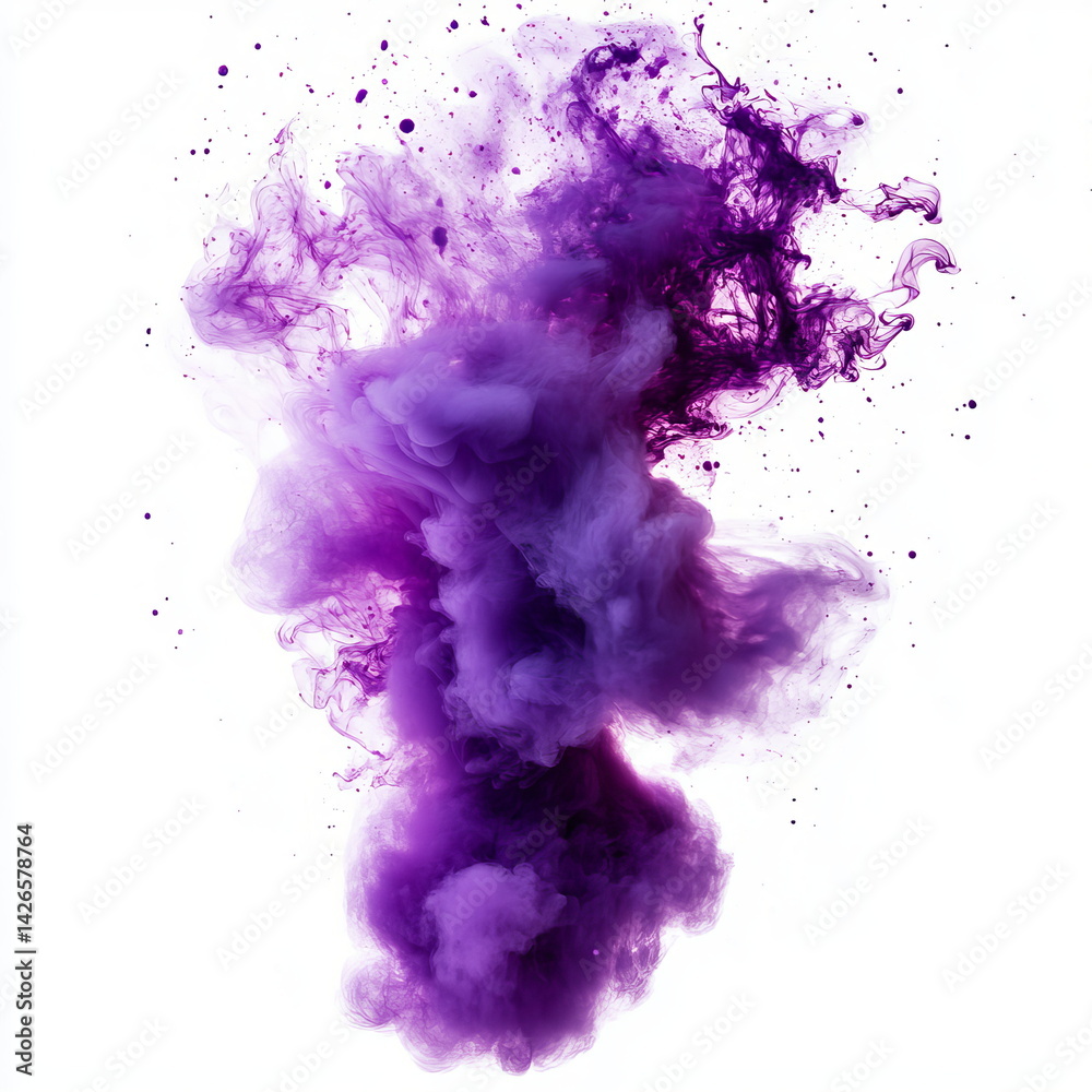 Fototapeta premium Abstract Purple Ink Cloud on White Background