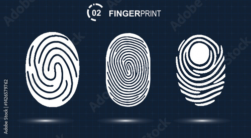 Fingerprint scanning icon. White sign of identification. Collection of three fingerprint.