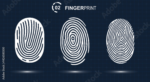 Fingerprint scanning icon. White sign of identification. Collection of three fingerprint.