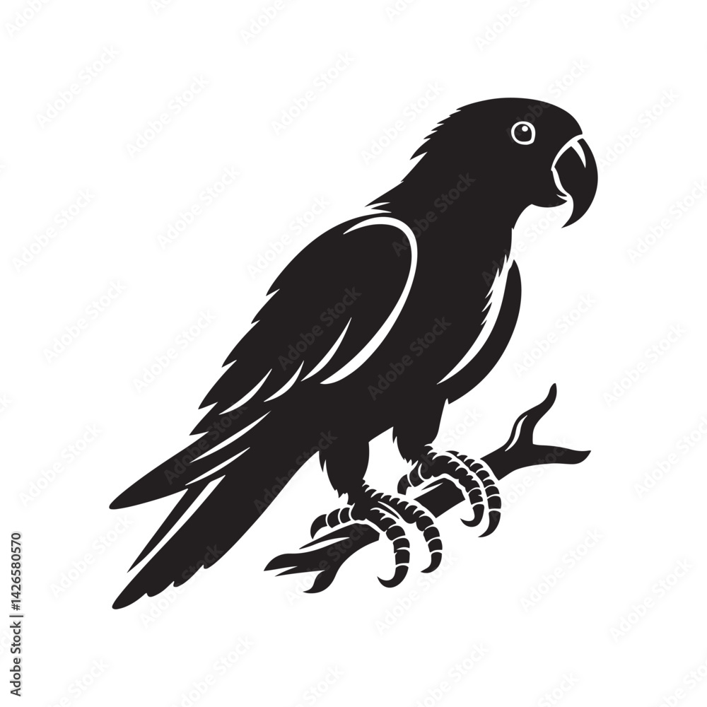 Obraz premium Eclectus Parrot Silhouette - Minimalist Parrot Vector - Black and White Parrot Illustration.