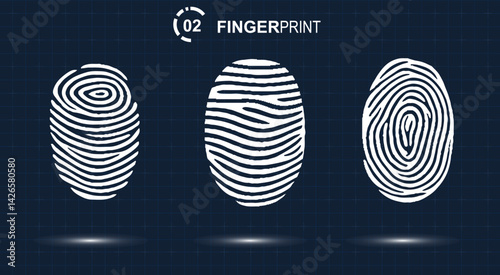 Fingerprint scanning icon. White sign of identification. Collection of three fingerprint.