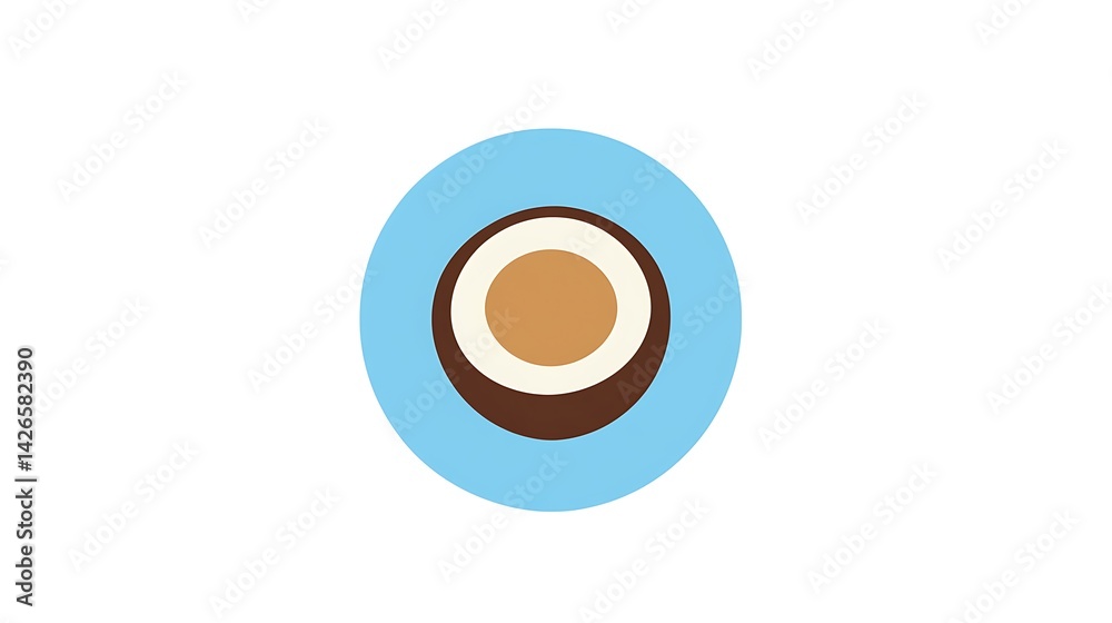 Simple graphic of a halved coconut on a light blue circle. Simple graphic of a halved coconut on a light blue circle.