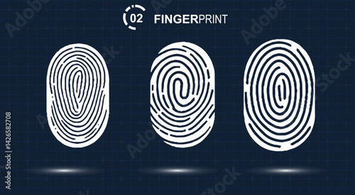 Set of Different type of finger print 3 pcs Only thin line, Solid white color, without shadow