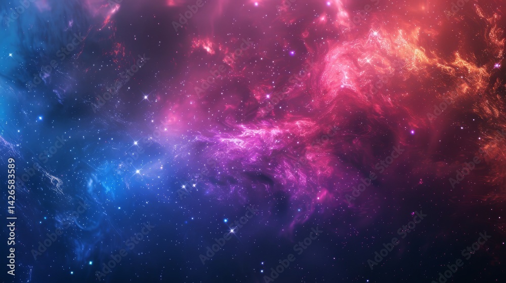 Naklejka premium Glowing Purple Pink Blue Nebula and Stars in Deep Space