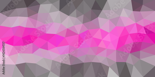 A low-poly abstract background with a vibrant horizontal band of pink hues contrasting with muted grays and whites in triangular facets.

