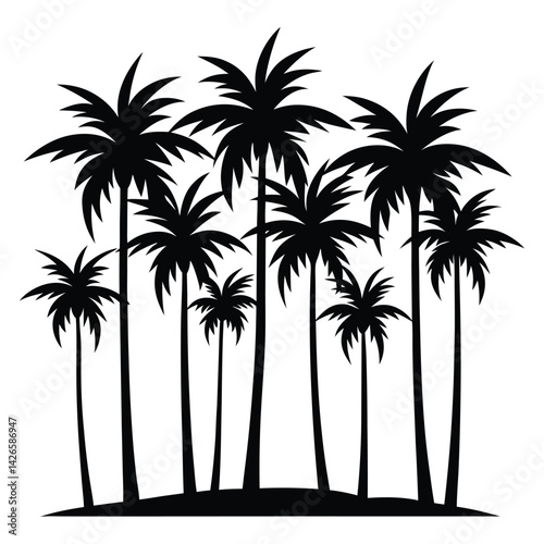 Black Silhouette Tree Illustration – Isolated Nature Element with Branches, Roots and Seasonal Variations	
