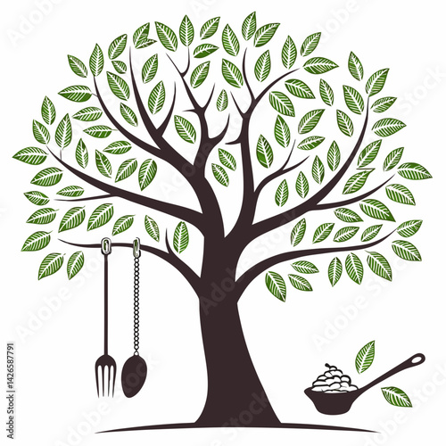 Tree with a fork and spoon vector 