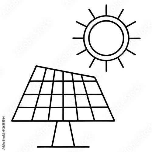 "Solar Panel and Sun Vector Illustration on White Background for Graphic Design"