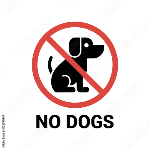 No Dogs Allowed Sign With Red Circle And Diagonal Line Featuring Black Dog Silhouette Informational Graphic
