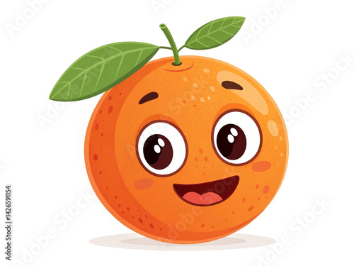 Cheerful orange cartoon character with outstretched arms, joyful pose. isolated on white background  