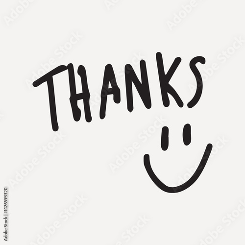 Playful handwritten 'Thanks' with a smiley face on white, element vector