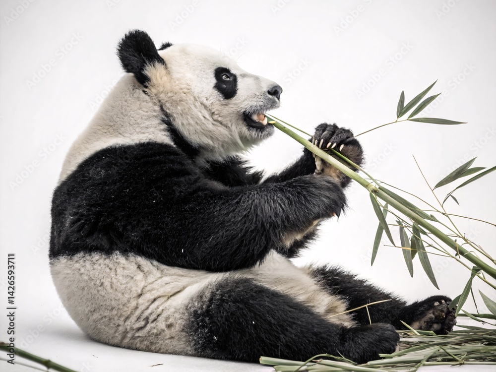 Fototapeta premium A Majestic Black and White Panda Enjoying a Bamboo Feast