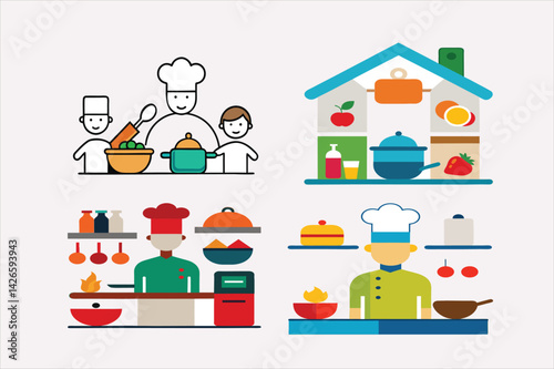new cartoon of cooking food at kitchen-