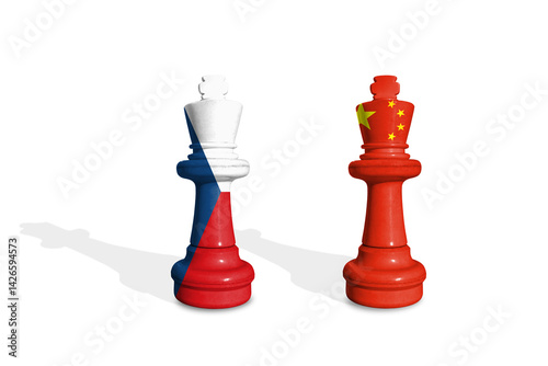 Chess made from Czechia and China flags. Trade, duty, customs and tariffs war
