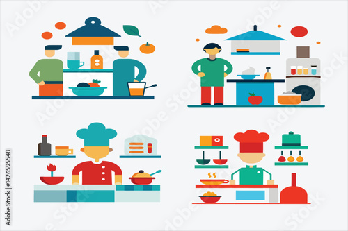 new cartoon of cooking food at kitchen-