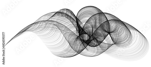 Ripple texture black and white curve lines background vector design. Wave oblique smooth lines optical effect pattern. Monochrome gray scale wave curves texture, black ripple on white.