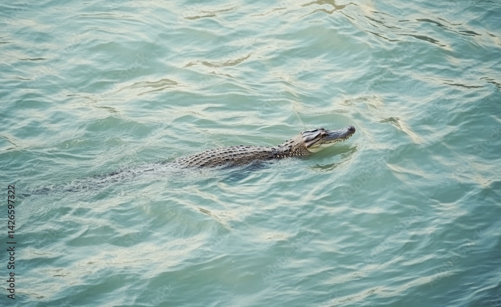 Obraz premium Crocodylus porosus, the Saltwater crocodile, is depicted in a close-up view showcasing its teeth, with the photograph taken in the Hunter River within Australia's Kimberley region