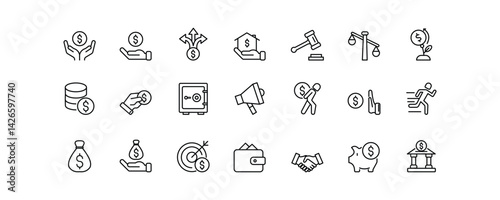 Set of icons for Personal Finance, Editable stroke. Vector illustration